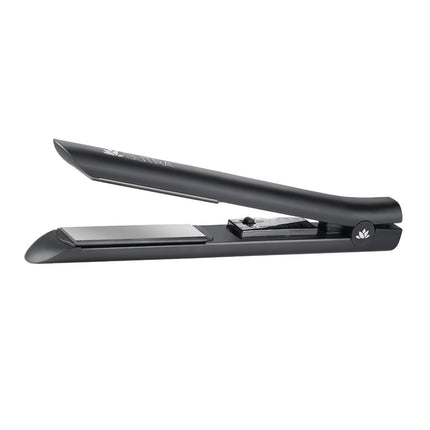 black-ceramic-flat-iron-black-ceramic-plates-temperature-control-settings-power-switch-on-white-background