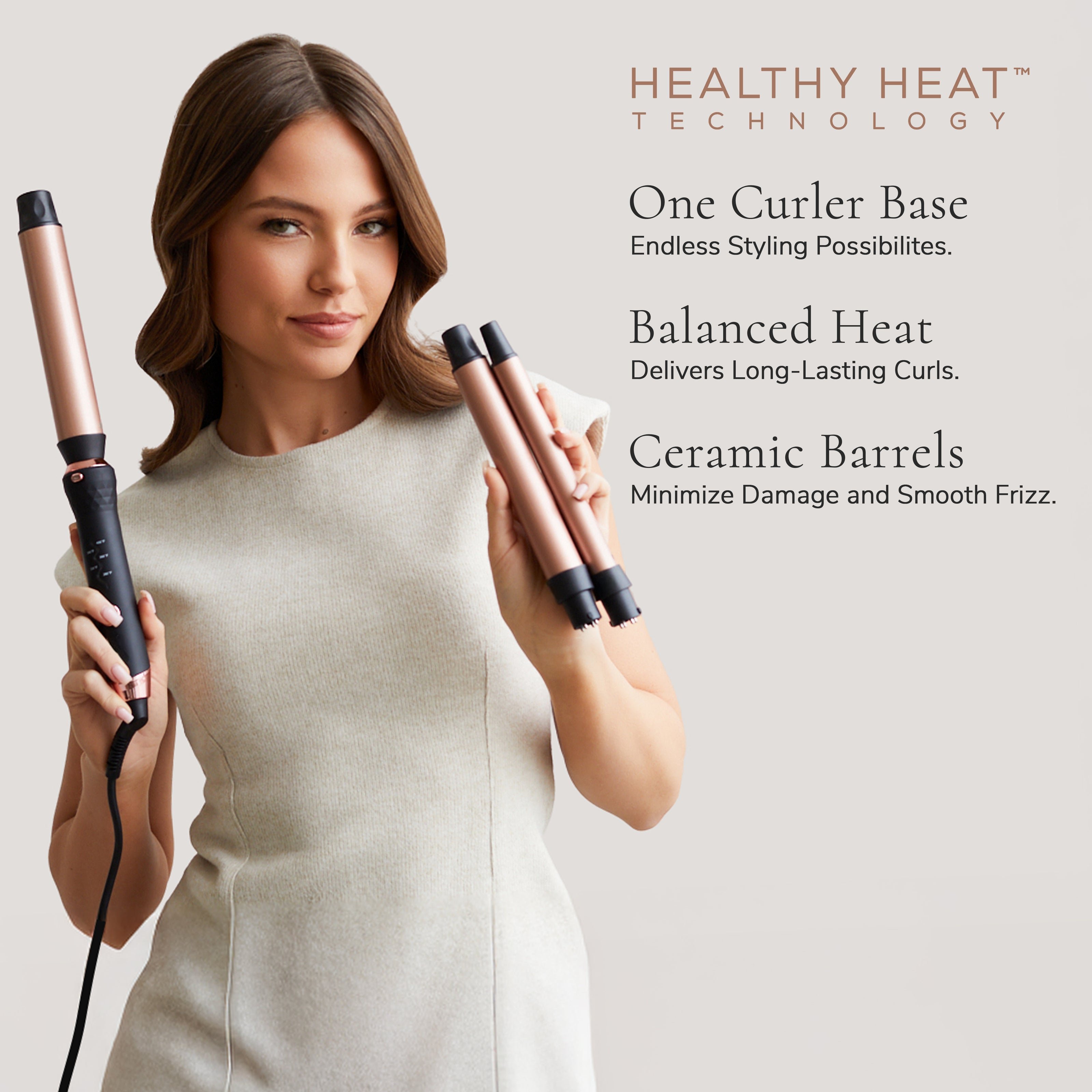 Interchangeable Clipless Curler Set (3 Sizes) with Base